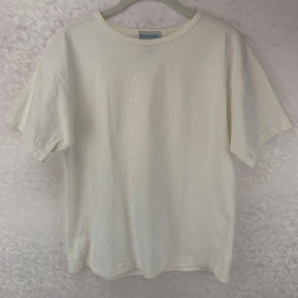 Mark, Fore & Strike Unique Eyelet Short Sleeve White 100% Cotton Crewneck Top